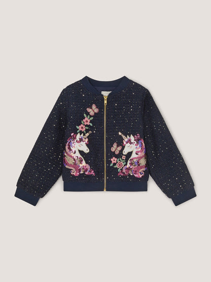 Dsiney Kidz - Monsoon Blue Sequin Unicorn Woven Bomber Jacket image 2