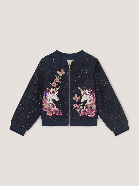Dsiney Kidz - Monsoon Blue Sequin Unicorn Woven Bomber Jacket image 2