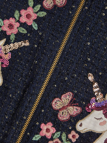 Dsiney Kidz - Monsoon Blue Sequin Unicorn Woven Bomber Jacket image 4