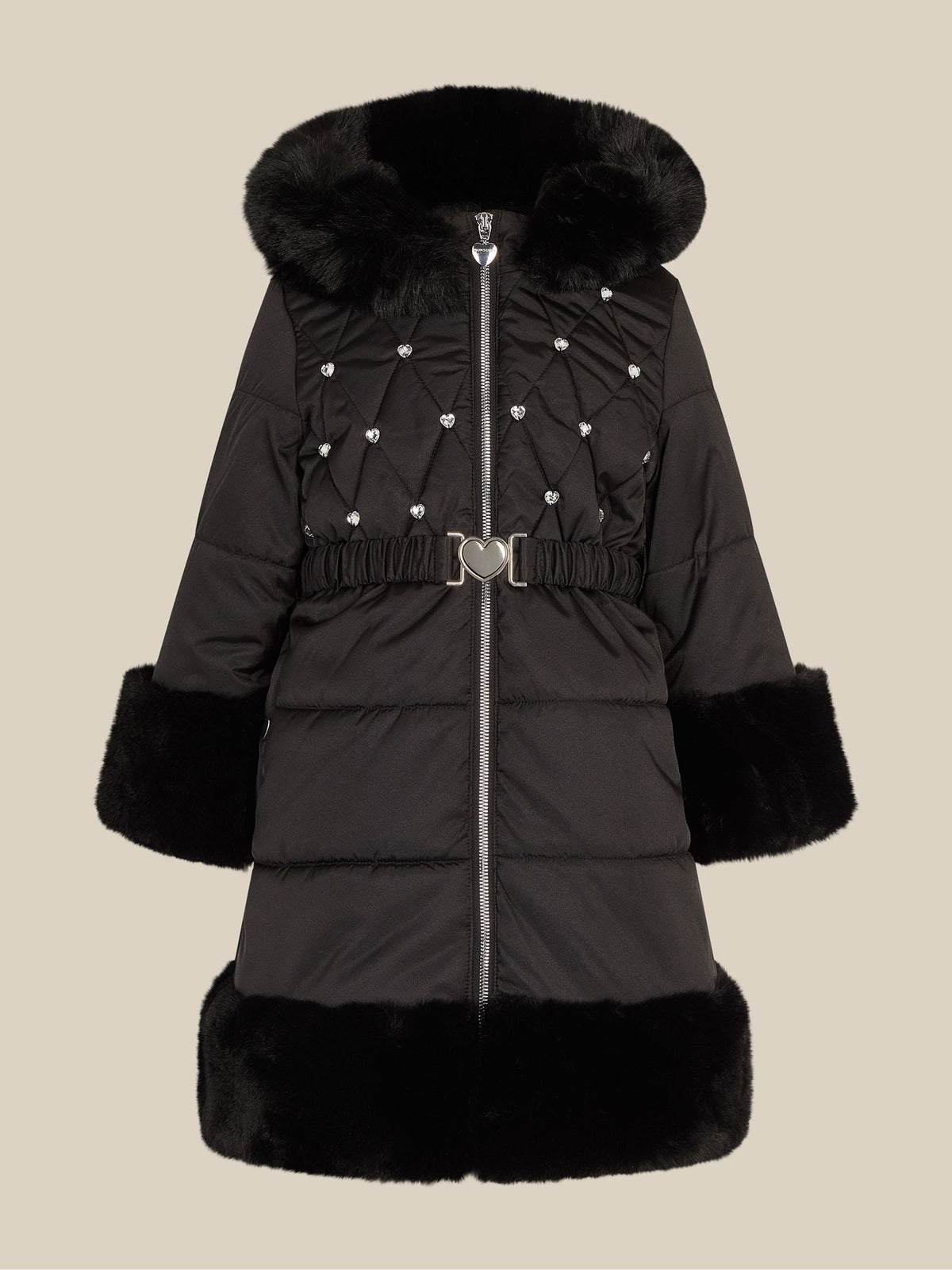 Monsoon Black Diamanté Padded Faux Fur Coat - image 1