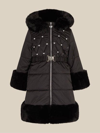 Monsoon Black Diamanté Padded Faux Fur Coat - image 1