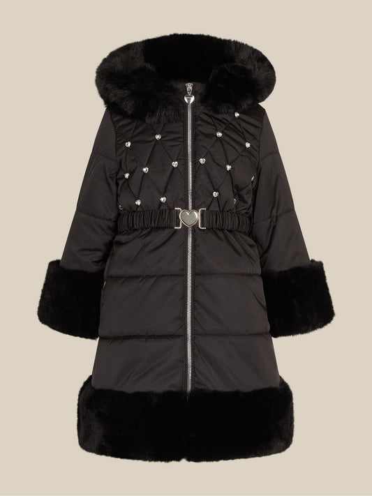 Monsoon Black Diamanté Padded Faux Fur Coat - image 1