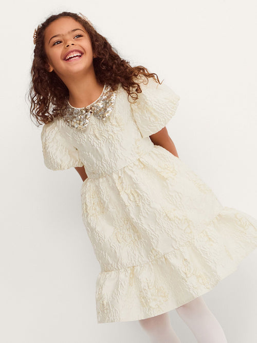 Dsiney Kidz - Monsoon Gold Josephine Puff Sleeve Jacquard Party Dress image 1