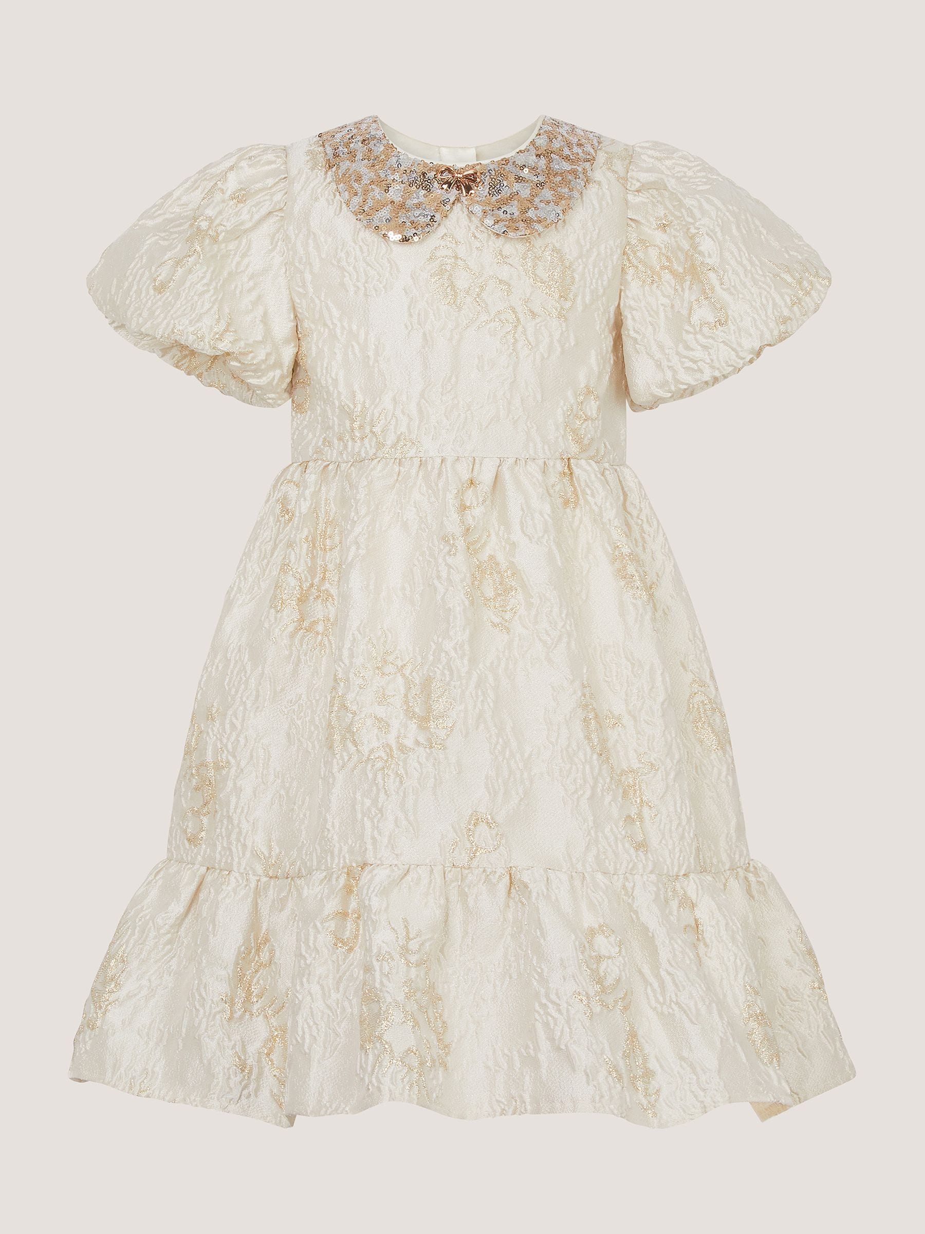 Dsiney Kidz - Monsoon Gold Josephine Puff Sleeve Jacquard Party Dress image 2