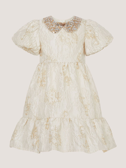 Dsiney Kidz - Monsoon Gold Josephine Puff Sleeve Jacquard Party Dress image 2