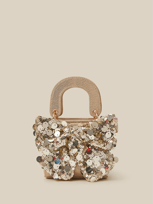 Monsoon Gold Sequin Bow Tote Bag - image 1
