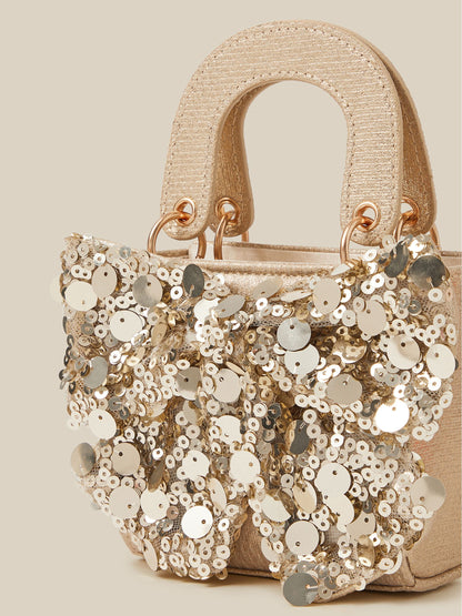 Monsoon Gold Sequin Bow Tote Bag - image 3