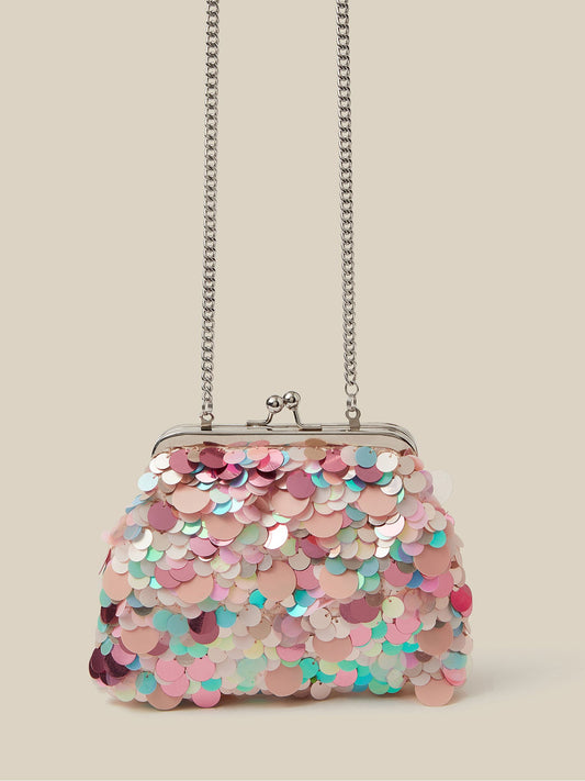 Monsoon Pink Sequin Clip Frame Bag - image 1