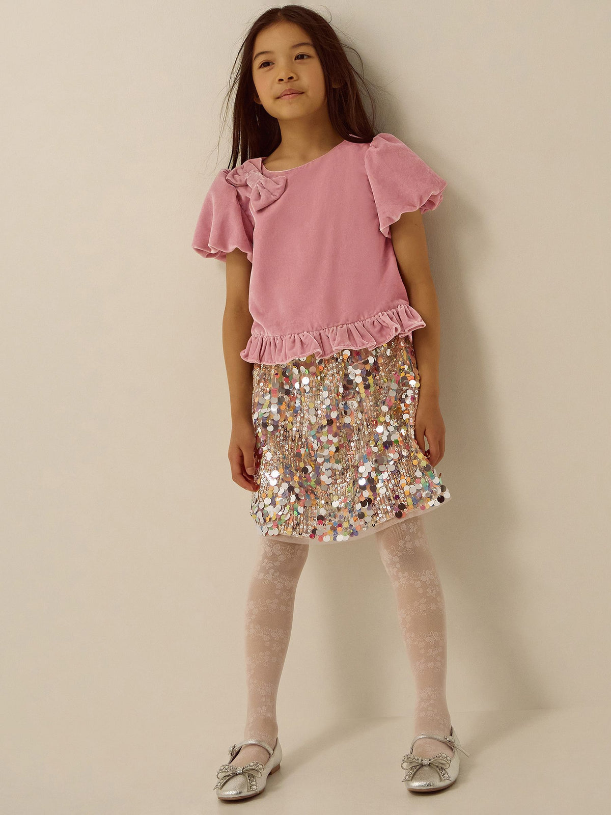 Monsoon Pink Zoe Velvet Top & Sequin Skirt Set - image 1