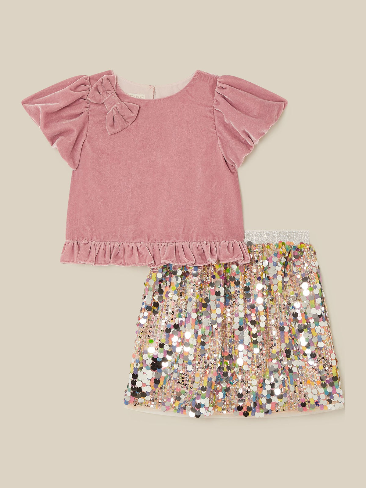 Monsoon Pink Zoe Velvet Top & Sequin Skirt Set - image 2