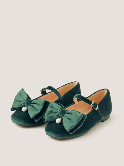 Dsiney Kidz - Monsoon Green Bow Velvet Ballet Flats image 1