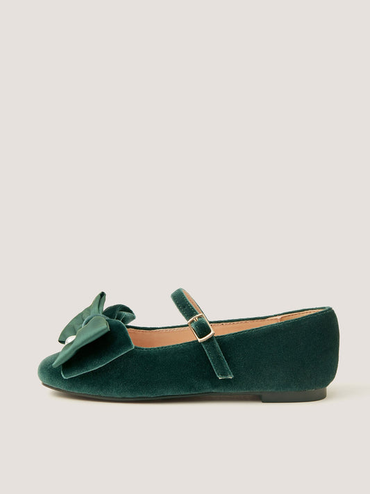 Dsiney Kidz - Monsoon Green Bow Velvet Ballet Flats image 2