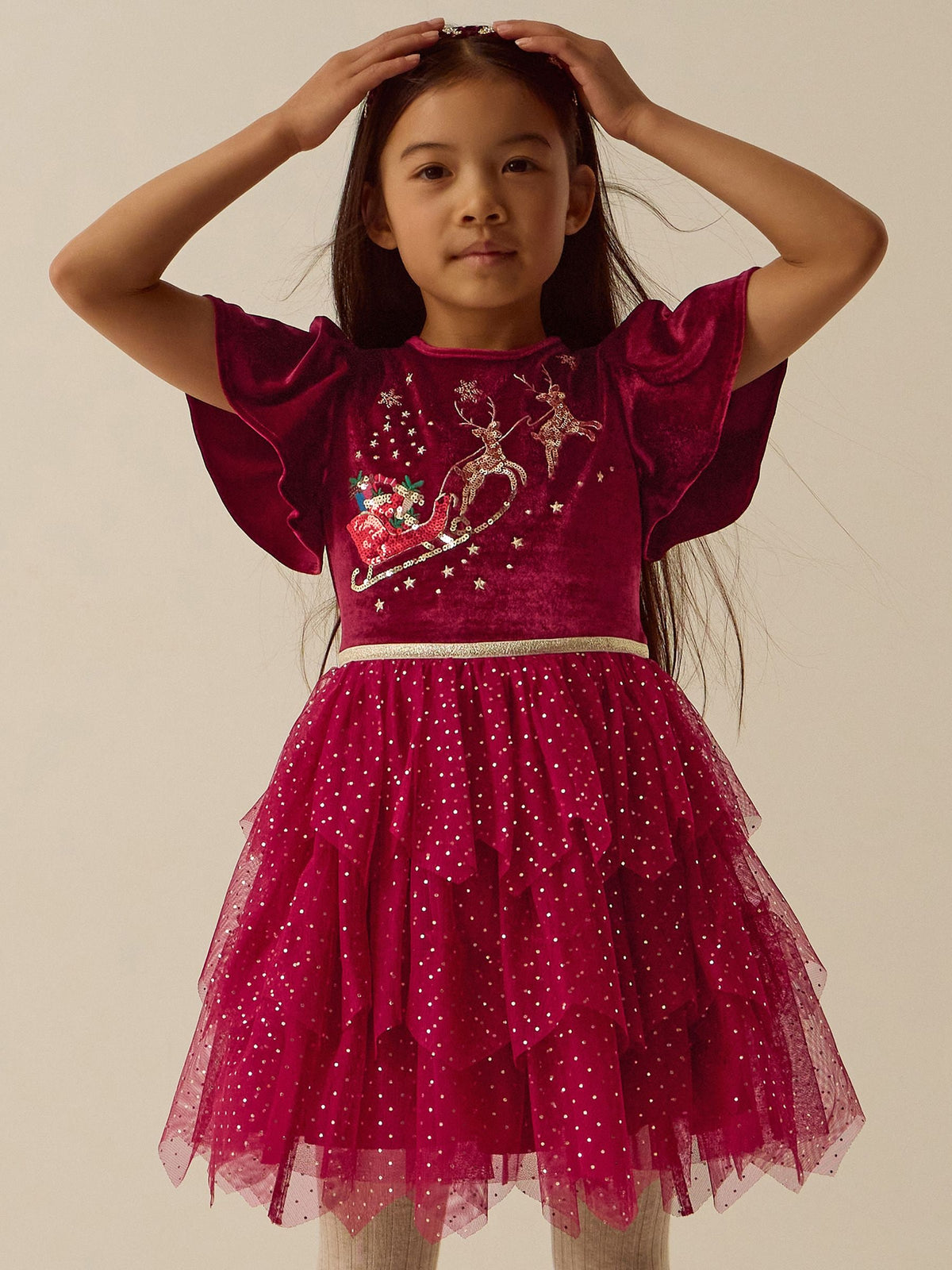 Monsoon Red Christmas Reindeer Disco Dress - image 2