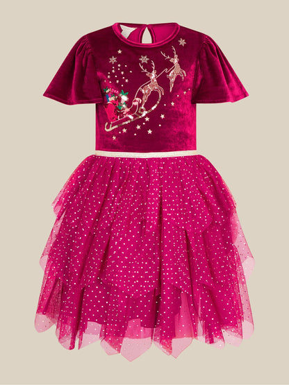 Monsoon Red Christmas Reindeer Disco Dress - image 3