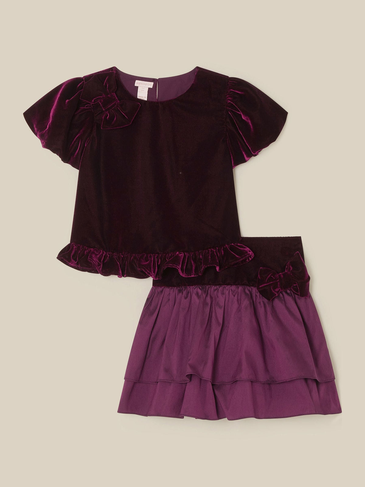 Monsoon Purple Solana Velvet Taffeta Top & Skirt Set - image 1