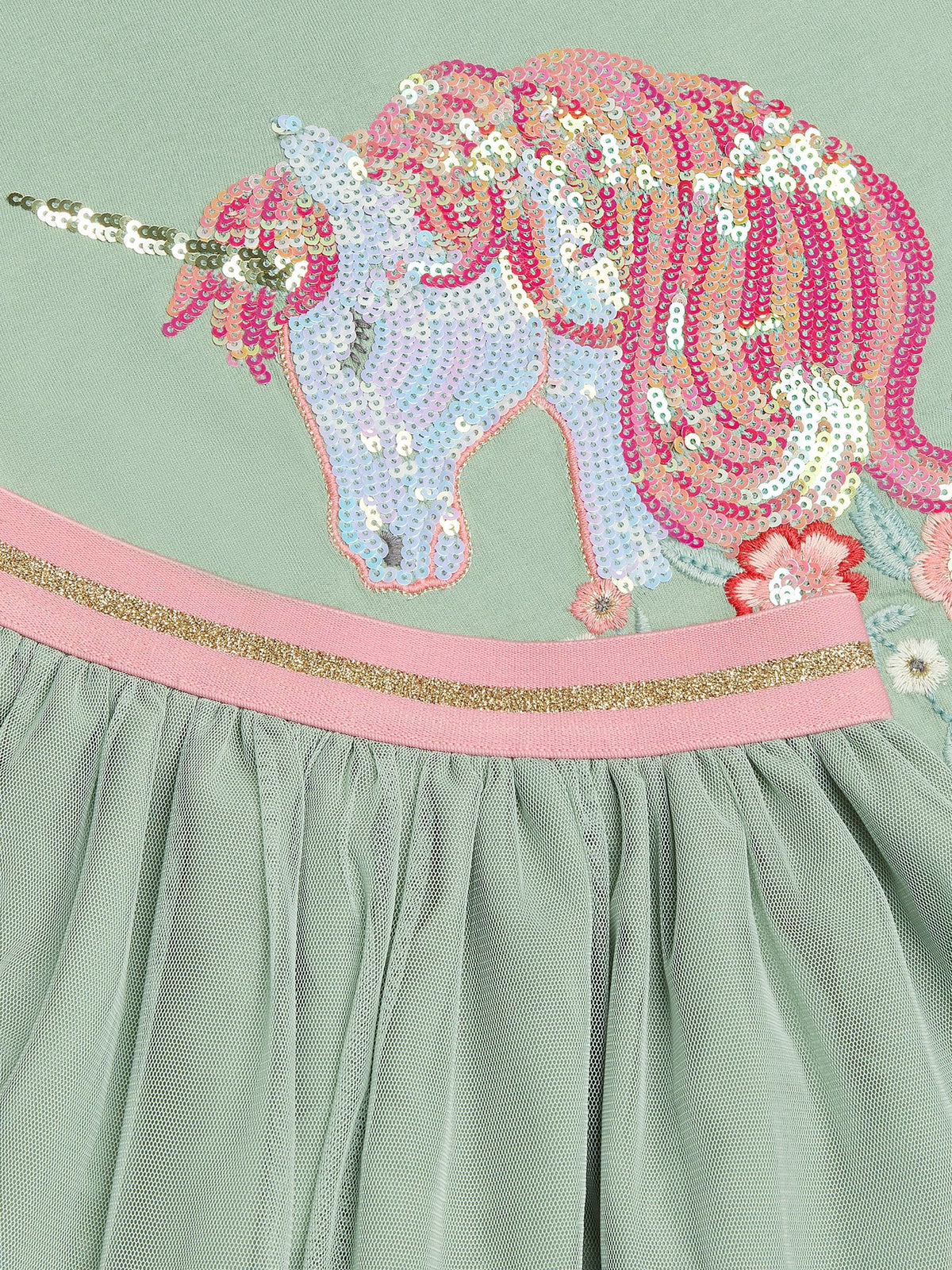 Dsiney Kidz - Monsoon Green Sequin Unicorn Top & Skirts Set image 3