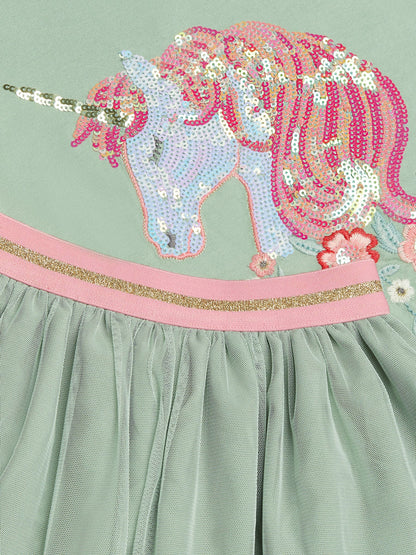 Dsiney Kidz - Monsoon Green Sequin Unicorn Top & Skirts Set image 3
