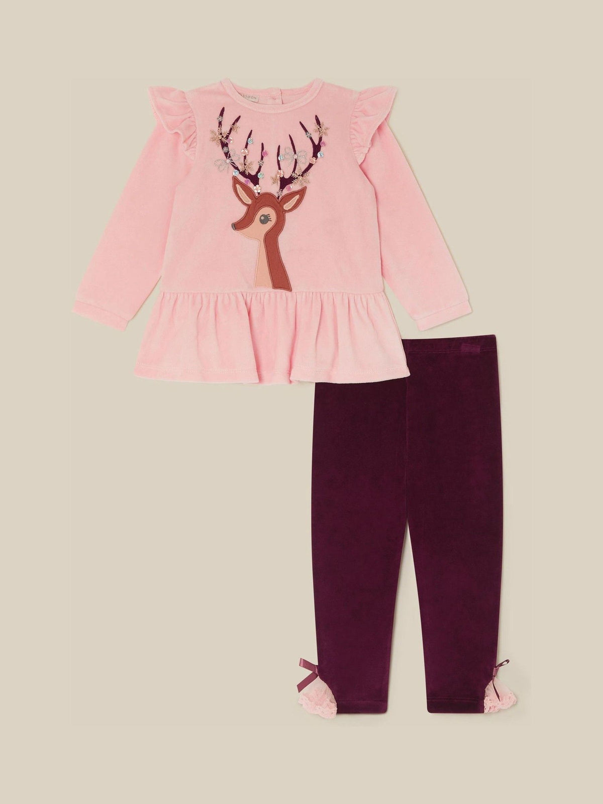 Monsoon Pink Baby Embellished Deer Top & Leggings Set - image 1