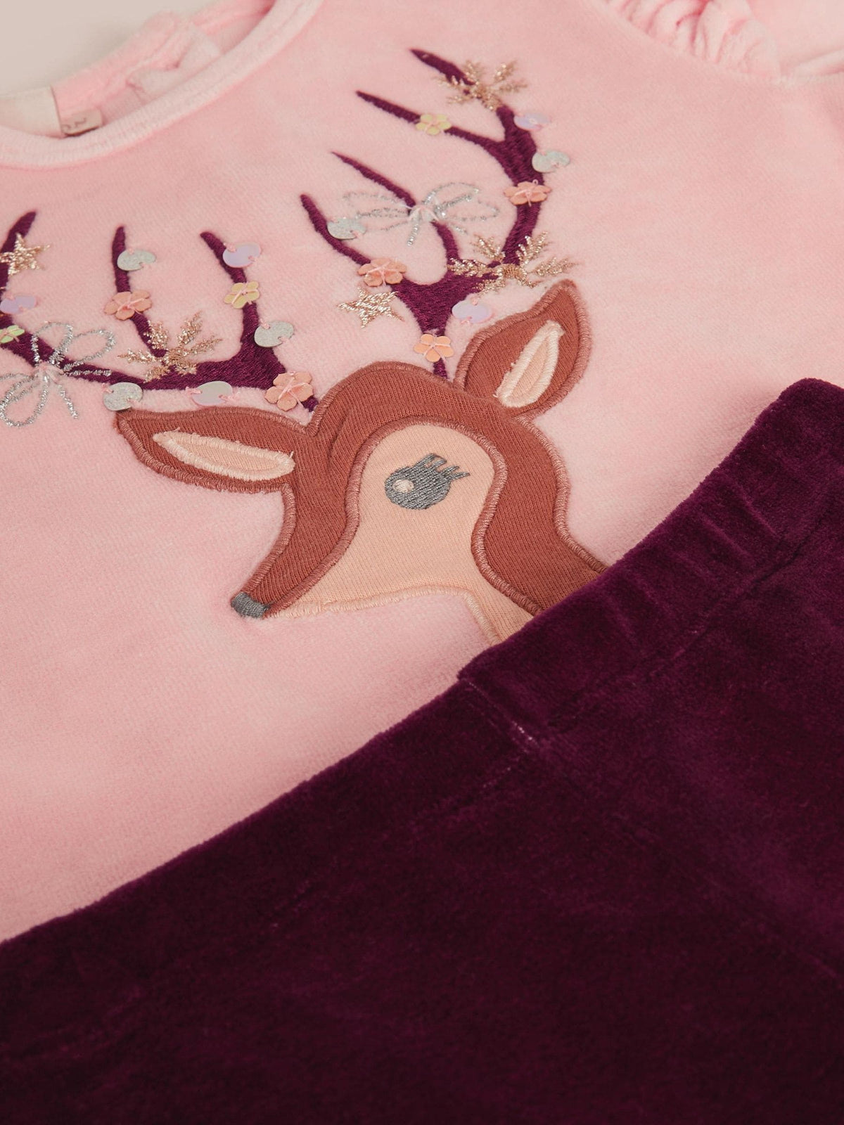 Monsoon Pink Baby Embellished Deer Top & Leggings Set - image 3