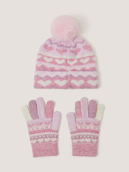 Monsoon Pink Unicorn Bobble Hat & Gloves Set - image 2