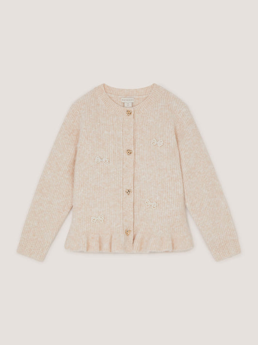 Monsoon Cream Pearl Bow Peplum Cardigan - image 1