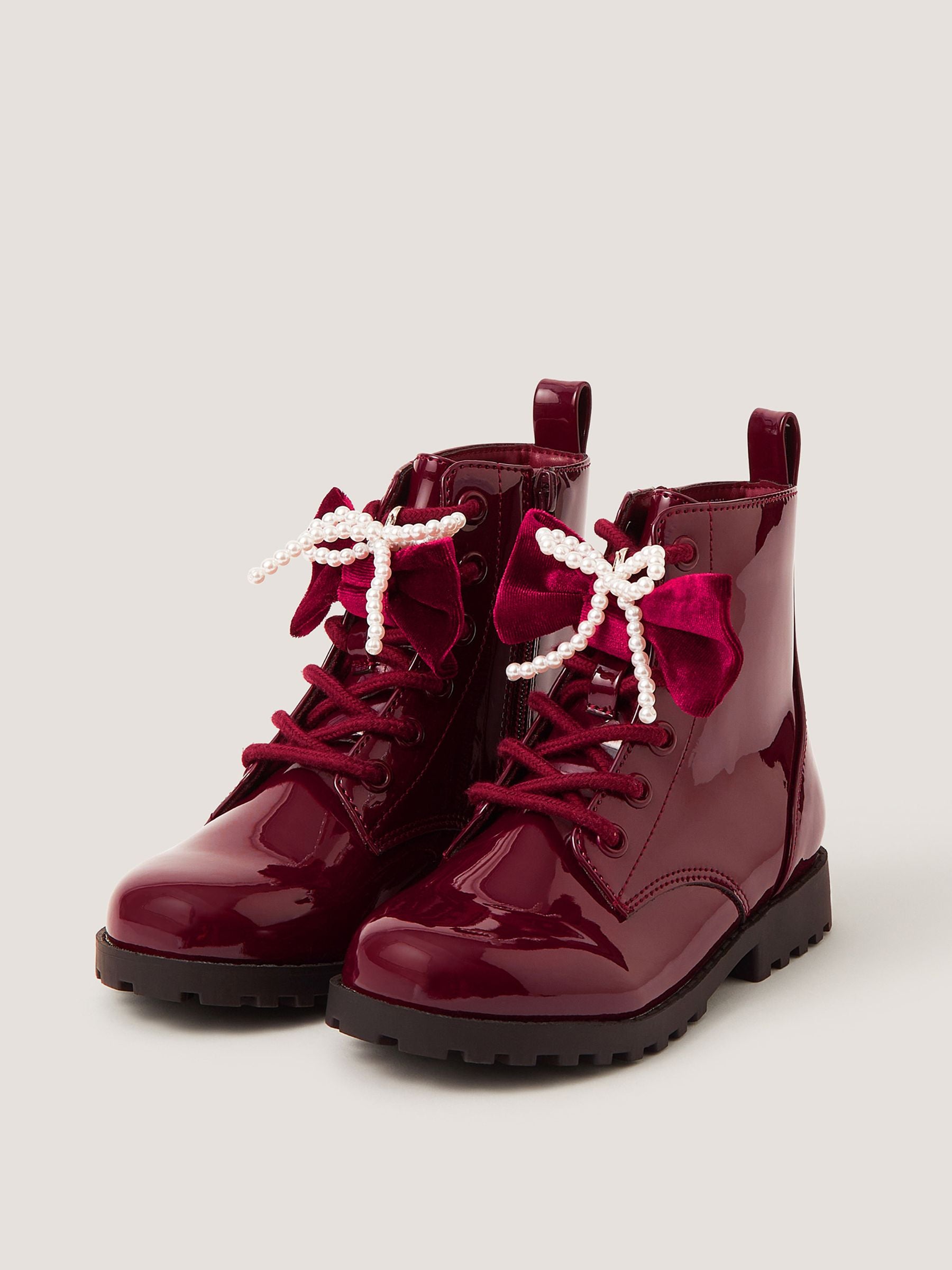 Dsiney Kidz - Monsoon Red Bow Patent Lace-Up Boots image 1