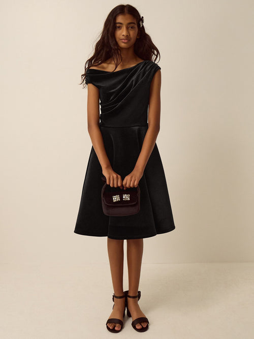 Dsiney Kidz - Monsoon Black One-Shoulder Velvet Skater Dress image 1