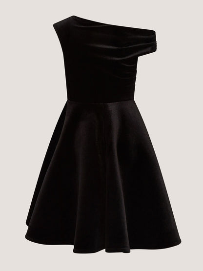 Dsiney Kidz - Monsoon Black One-Shoulder Velvet Skater Dress image 3