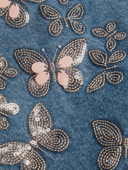 Dsiney Kidz - Monsoon Blue Butterfly Sequin Denim Skort image 4
