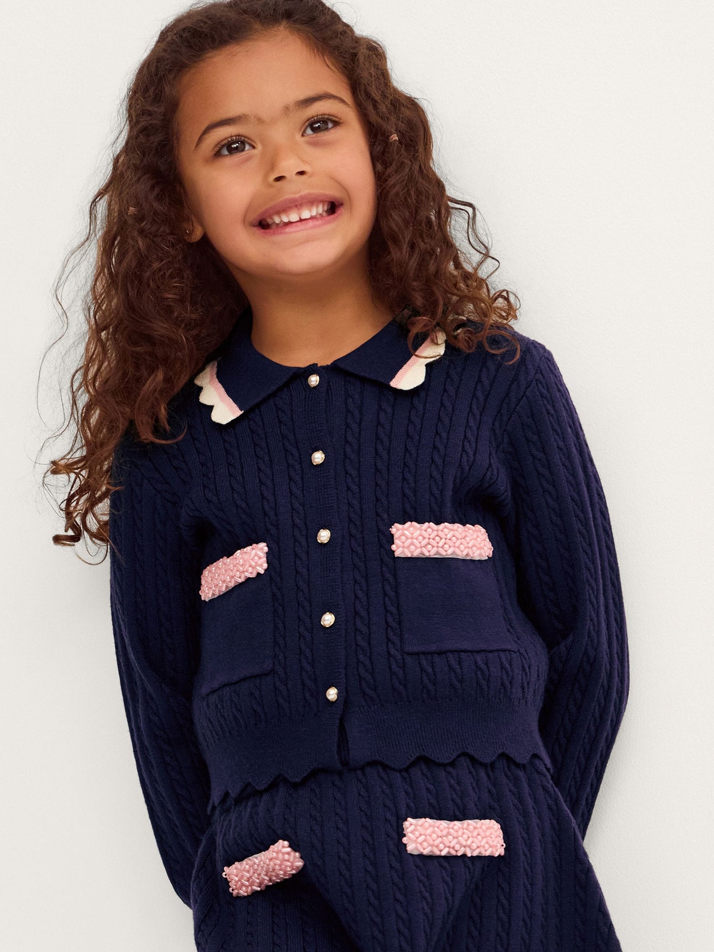 Dsiney Kidz - Monsoon Blue Embellished Cable Knit Cardigan image 1