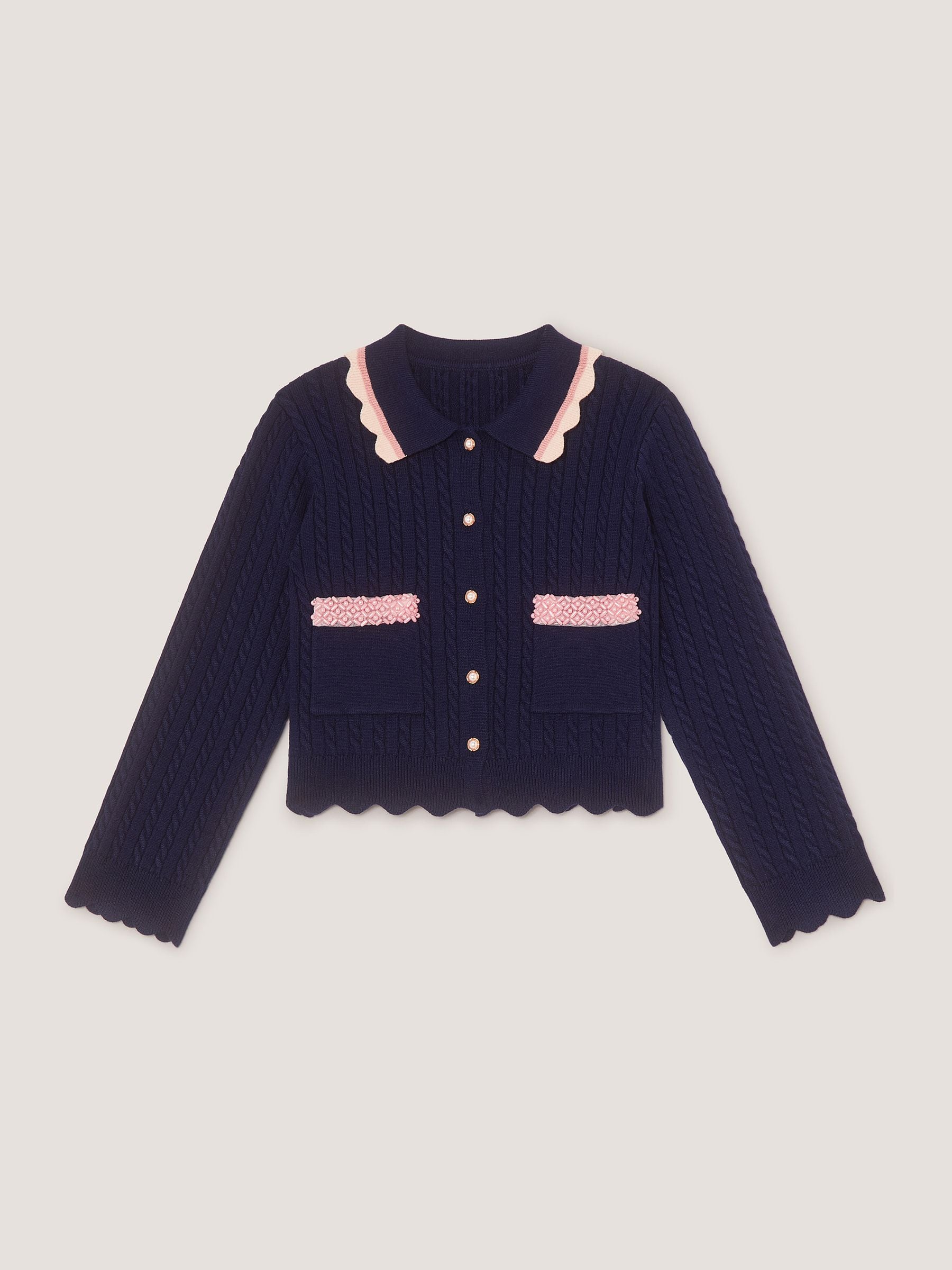 Dsiney Kidz - Monsoon Blue Embellished Cable Knit Cardigan image 2