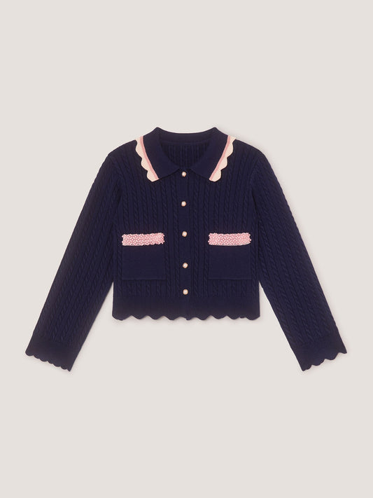Dsiney Kidz - Monsoon Blue Embellished Cable Knit Cardigan image 2