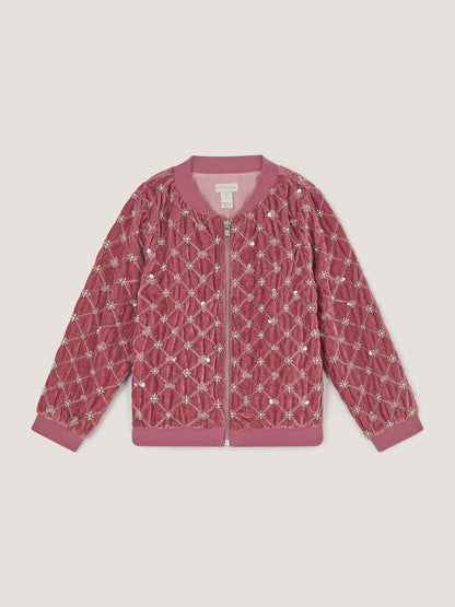Dsiney Kidz - Monsoon Pink Gracie Embellished Velour Bomber Jacket image 1