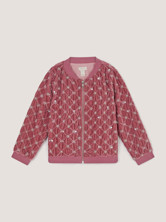 Dsiney Kidz - Monsoon Pink Gracie Embellished Velour Bomber Jacket image 1