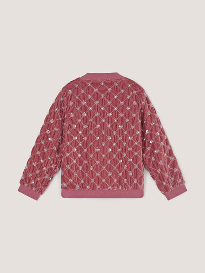 Dsiney Kidz - Monsoon Pink Gracie Embellished Velour Bomber Jacket image 2