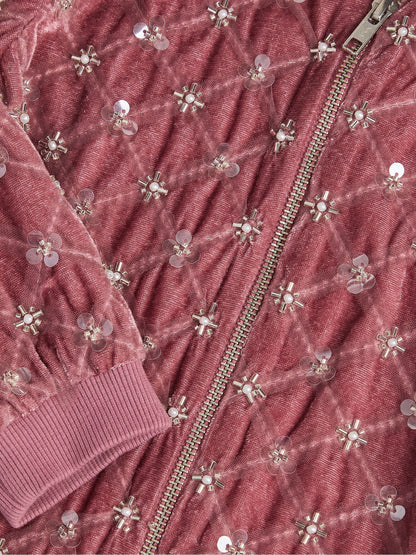 Dsiney Kidz - Monsoon Pink Gracie Embellished Velour Bomber Jacket image 3
