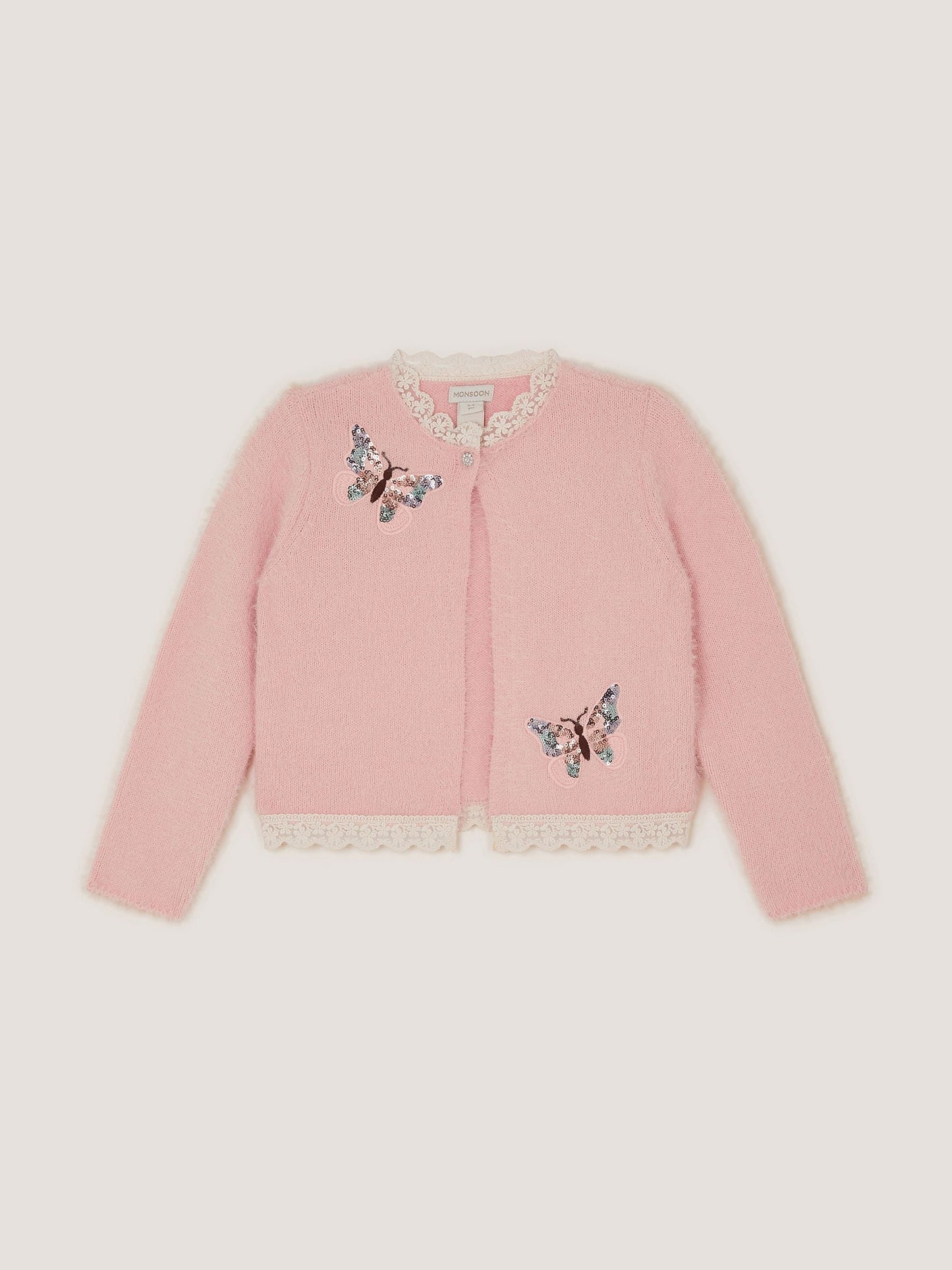 Dsiney Kidz - Monsoon Pink Sequin Butterfly Fluffy Cardigan image 2