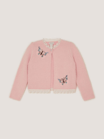 Dsiney Kidz - Monsoon Pink Sequin Butterfly Fluffy Cardigan image 2