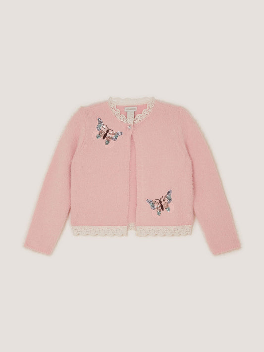 Dsiney Kidz - Monsoon Pink Sequin Butterfly Fluffy Cardigan image 2
