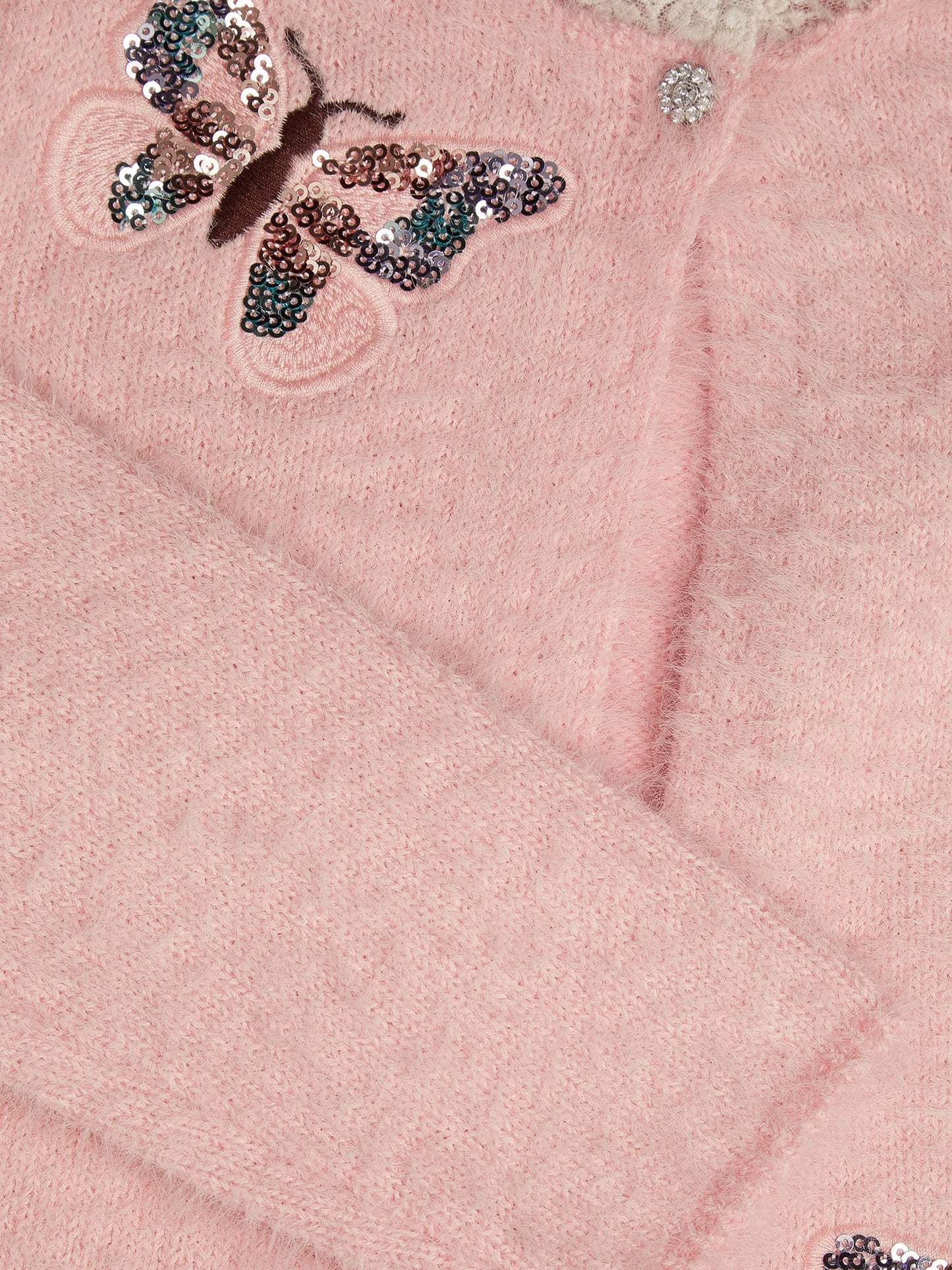 Dsiney Kidz - Monsoon Pink Sequin Butterfly Fluffy Cardigan image 4
