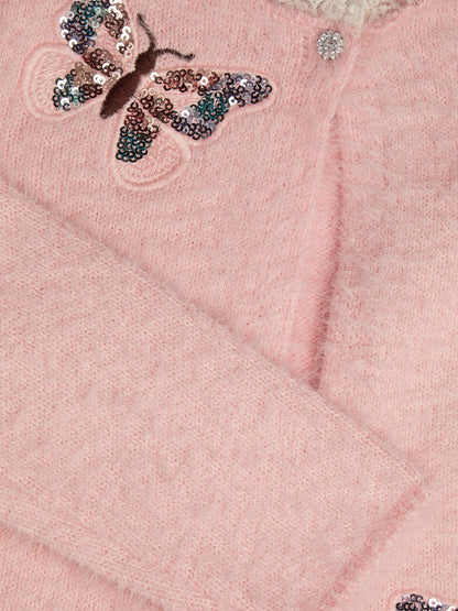 Dsiney Kidz - Monsoon Pink Sequin Butterfly Fluffy Cardigan image 4