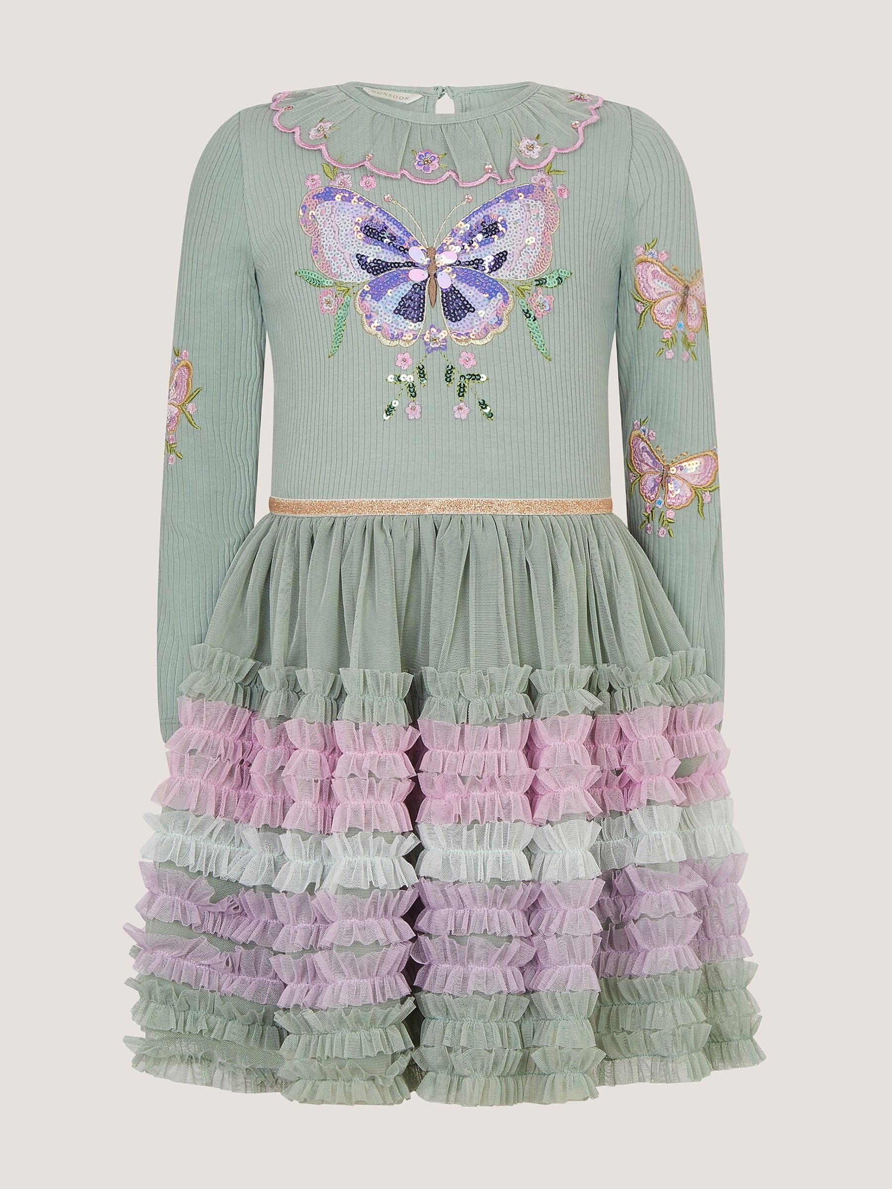 Dsiney Kidz - Monsoon Green Sequin Butterfly Ruffle Disco Dress image 2