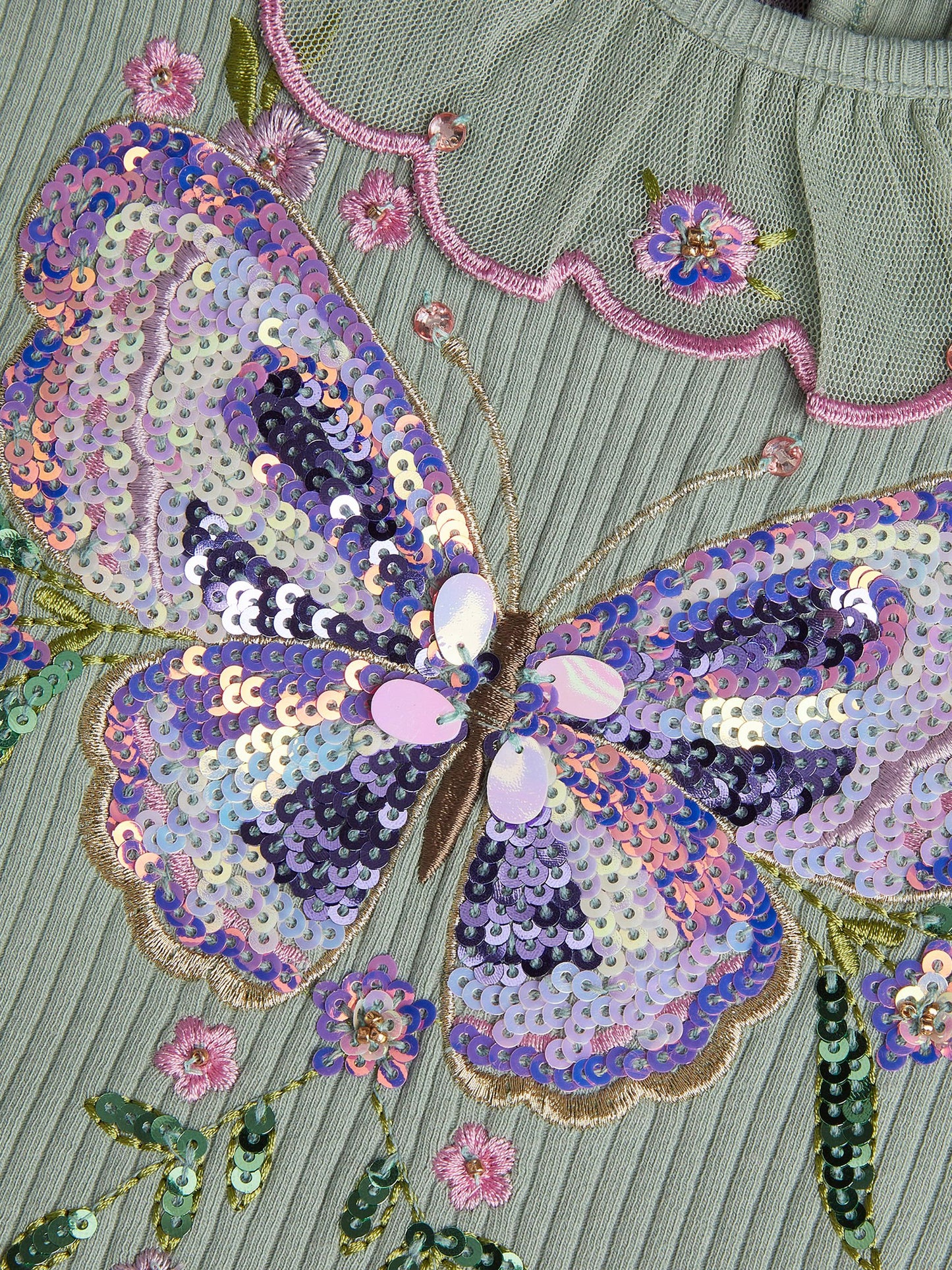 Dsiney Kidz - Monsoon Green Sequin Butterfly Ruffle Disco Dress image 4