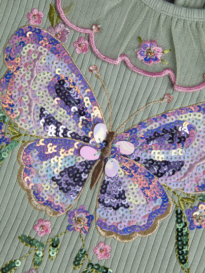Dsiney Kidz - Monsoon Green Sequin Butterfly Ruffle Disco Dress image 4