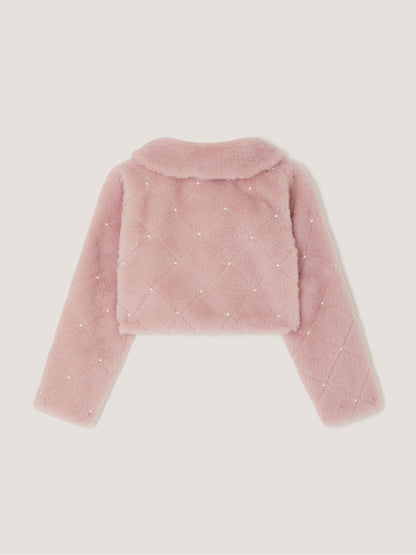 Dsiney Kidz - Monsoon Pink Posie Pearl Faux Fur Jacket image 2
