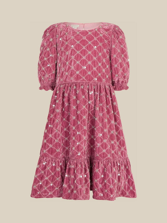 Monsoon Pink Gracie Embellished Velvet Party Dress - image 1