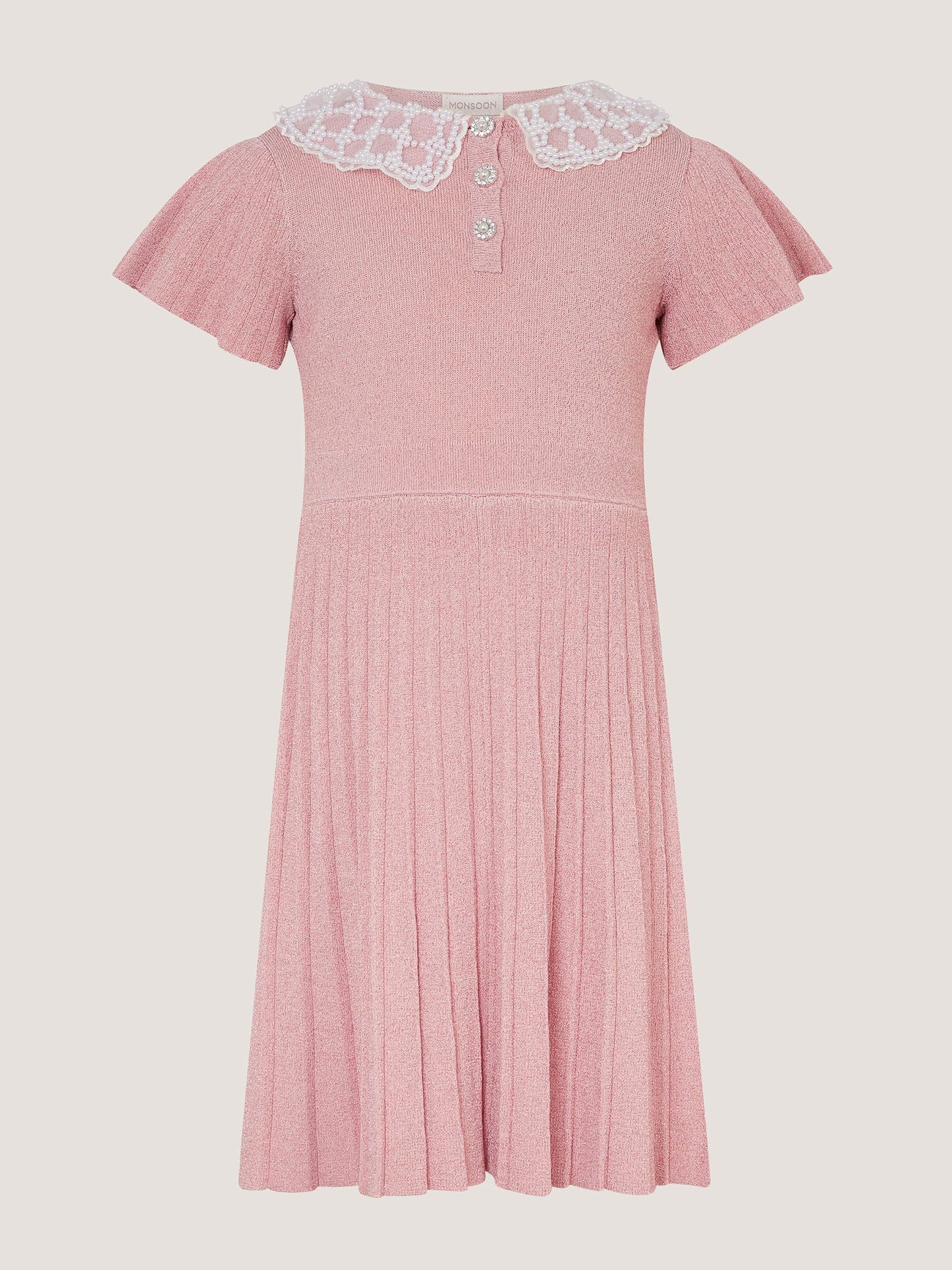 Dsiney Kidz - Monsoon Pink Maude Pearl Collar Knitted Dress image 2