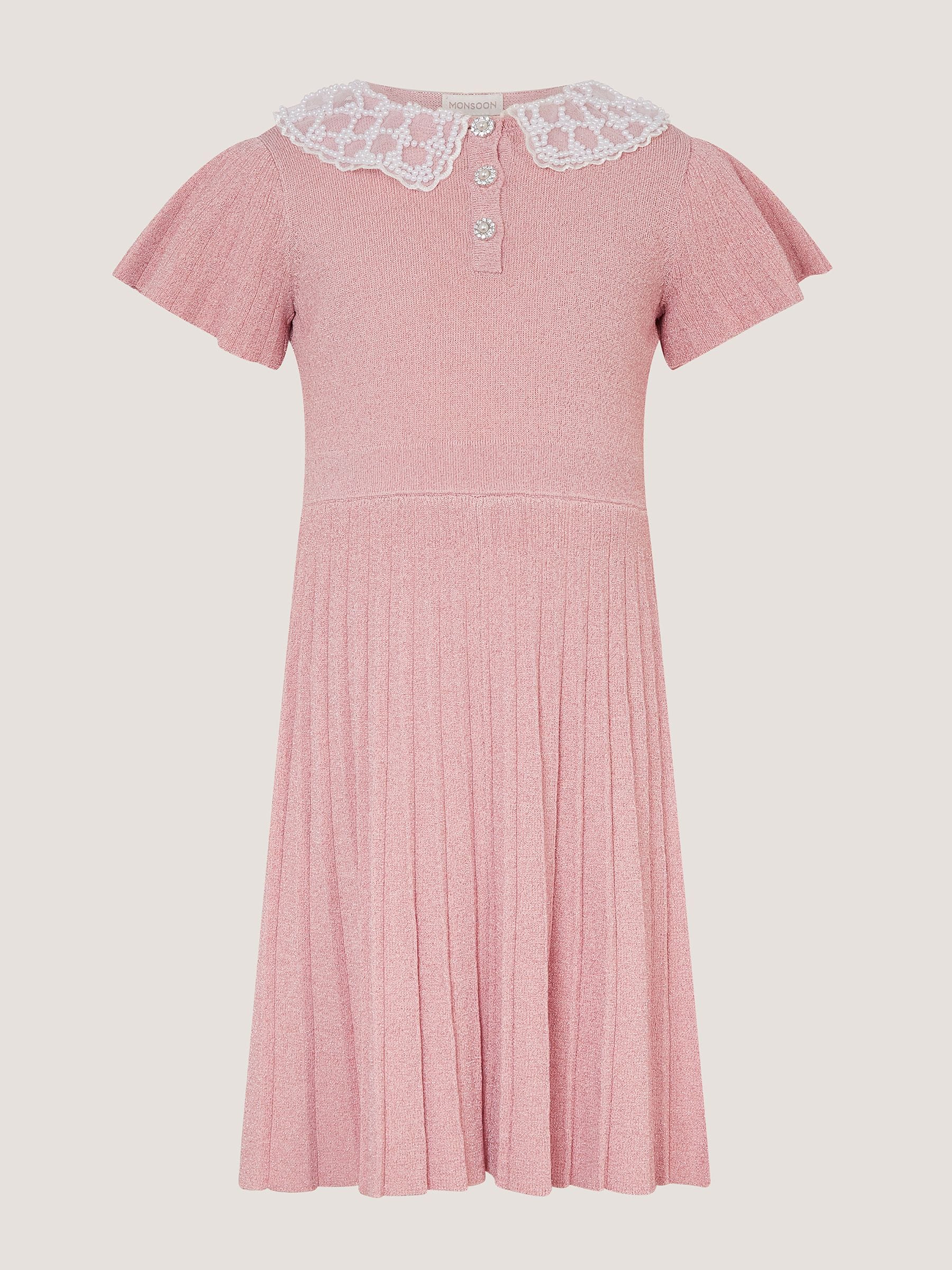 Dsiney Kidz - Monsoon Pink Maude Pearl Collar Knitted Dress image 2