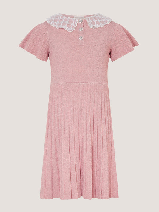Dsiney Kidz - Monsoon Pink Maude Pearl Collar Knitted Dress image 2