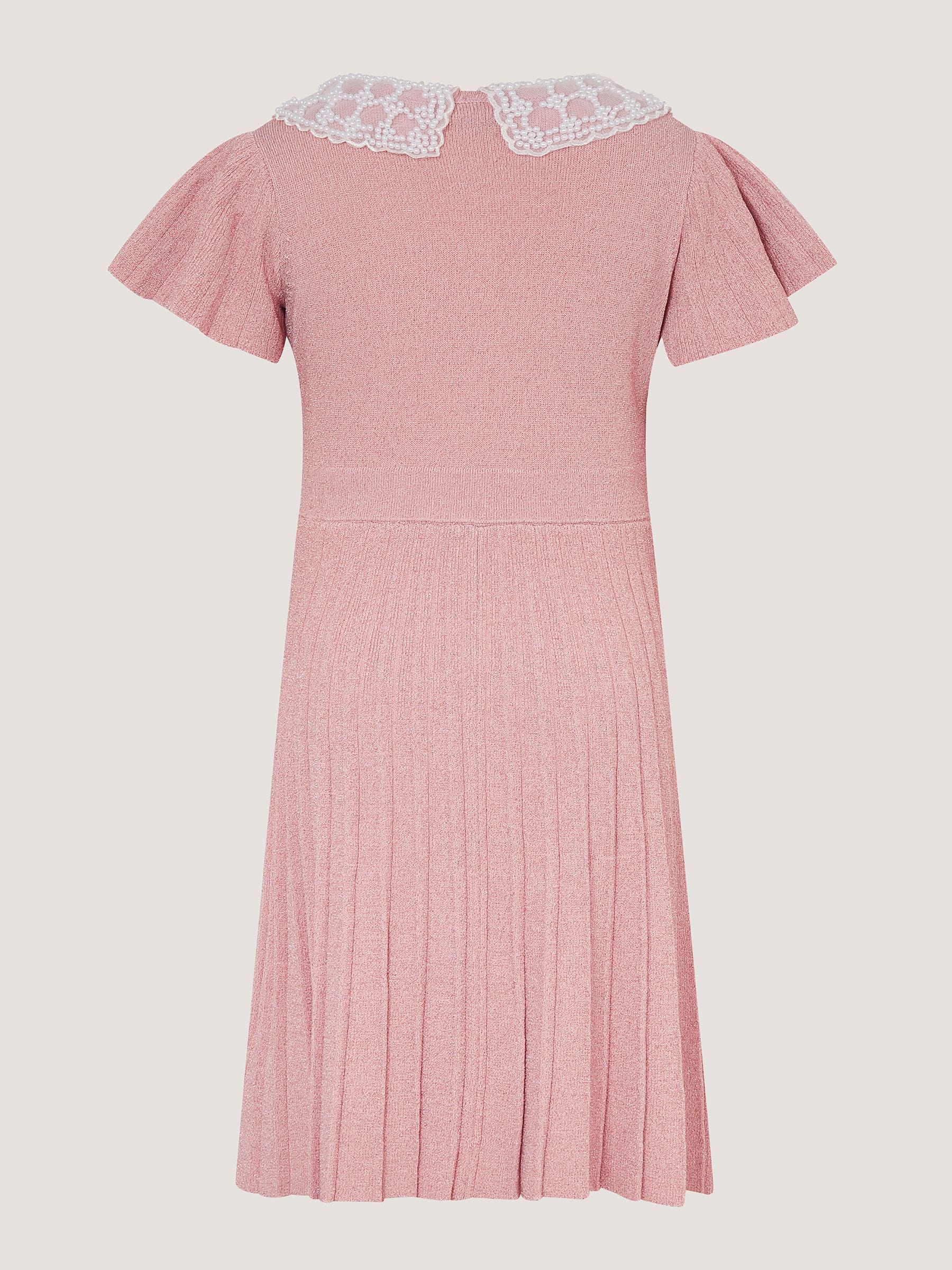 Dsiney Kidz - Monsoon Pink Maude Pearl Collar Knitted Dress image 3